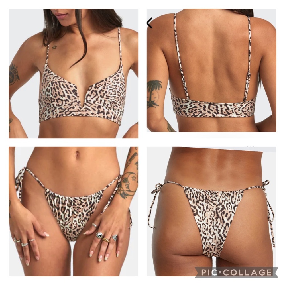 RVCA MEOW V-WIRE CROP TOP BIKINI TOP & MEOW SLIDE TIE SKIMPY, S
